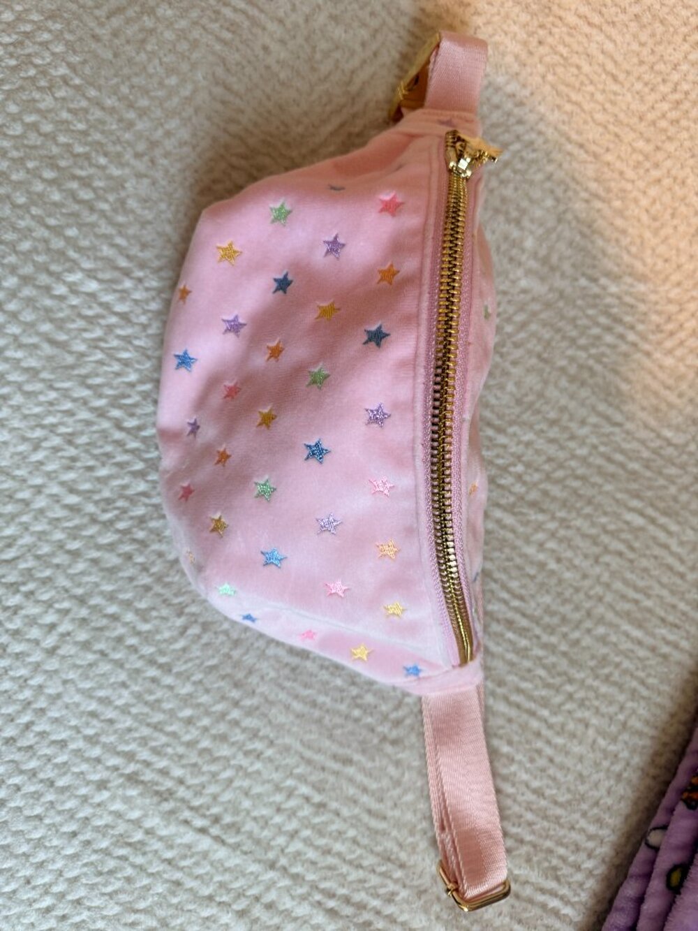 Stoney Clover Lane x Park & Beach Pink Rainbow Stars Velour Fanny Pack Belt Bag